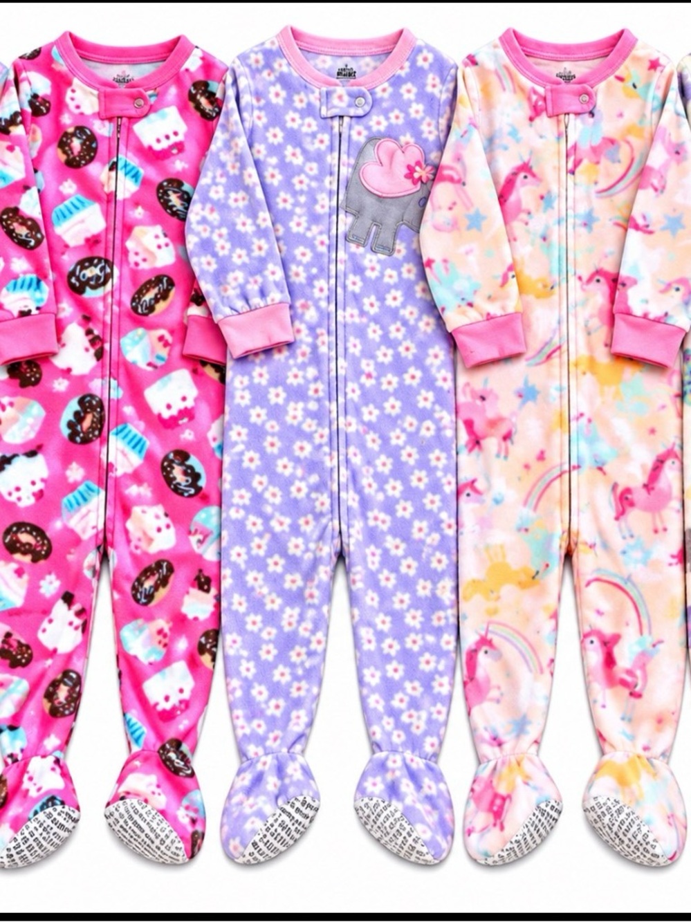 Girls' Purple Floral One-Piece Fleece Pajamas with Footies